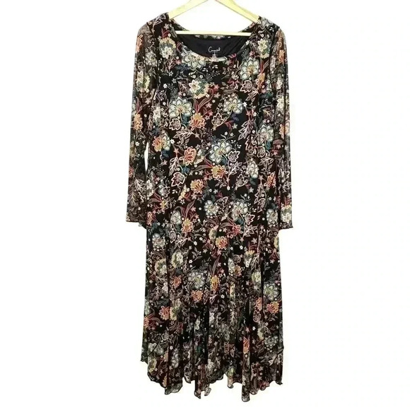 NWT Connected Apparel Chiffon Long Sleeve‎ Floral Midi Shift Dress Size 20W - Picture 1 of 6